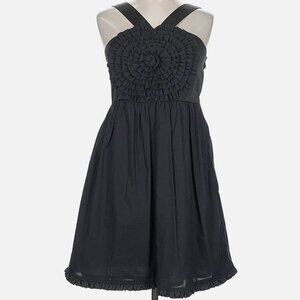 Burlapp Anthropologie Black Flower Party Dress Size 4 Rosette *E27